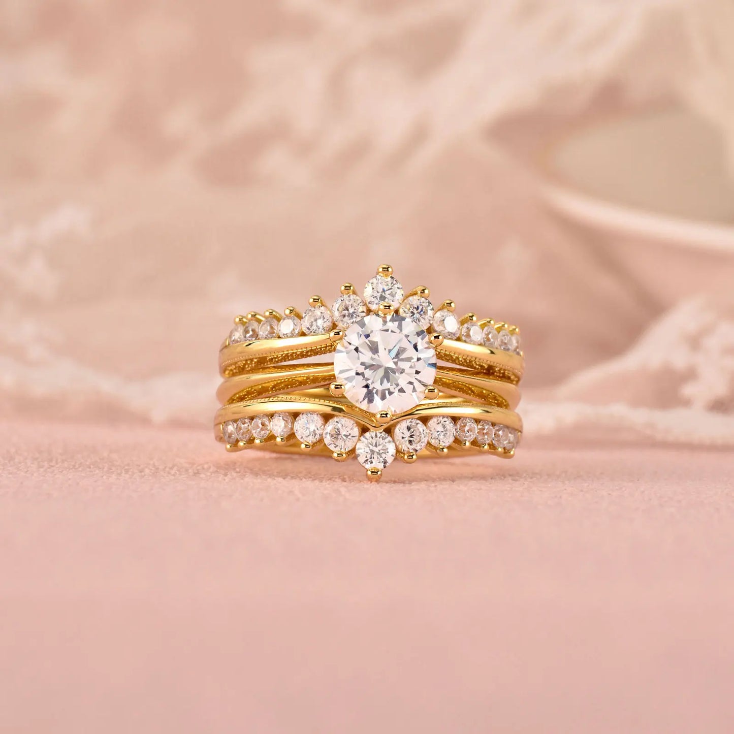 14k Yellow Gold Bridal Ring Set for Women 2Ct Round Cut AAAAA Cubic Zircon Wedding Engagement Anniversary Band BR1167_Y