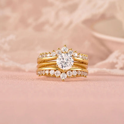 14k Yellow Gold Bridal Ring Set for Women 2Ct Round Cut AAAAA Cubic Zircon Wedding Engagement Anniversary Band BR1167_Y