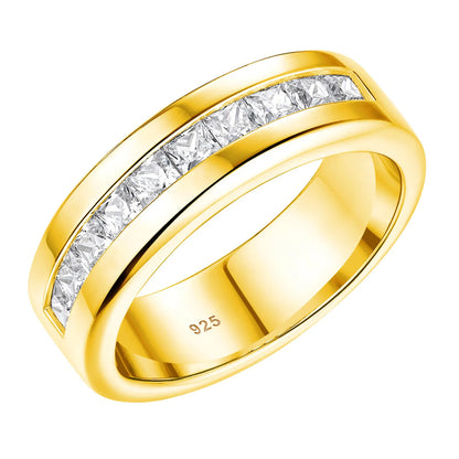 925 Sterling Silver Moissanite Mens Wedding Band Half Eternity Princess Cut Lab Created Diamond Ring Luxury Jewelry
