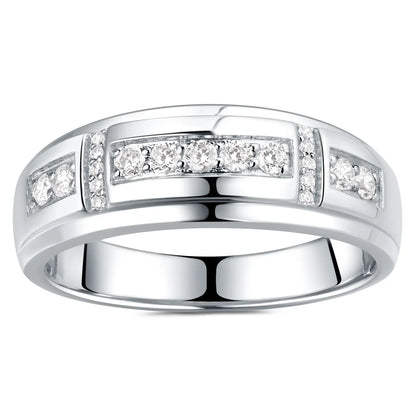 Elegant Mens Wedding Band 925 Sterling Silver Moissanite Rings for Him Half Eternity Round Engagement Ring
