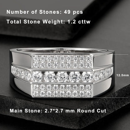 Full Moissanite Wedding Band for Men 925 Sterling Silver Engagement Rings Pave Brilliant Round Eternity Promise Ring