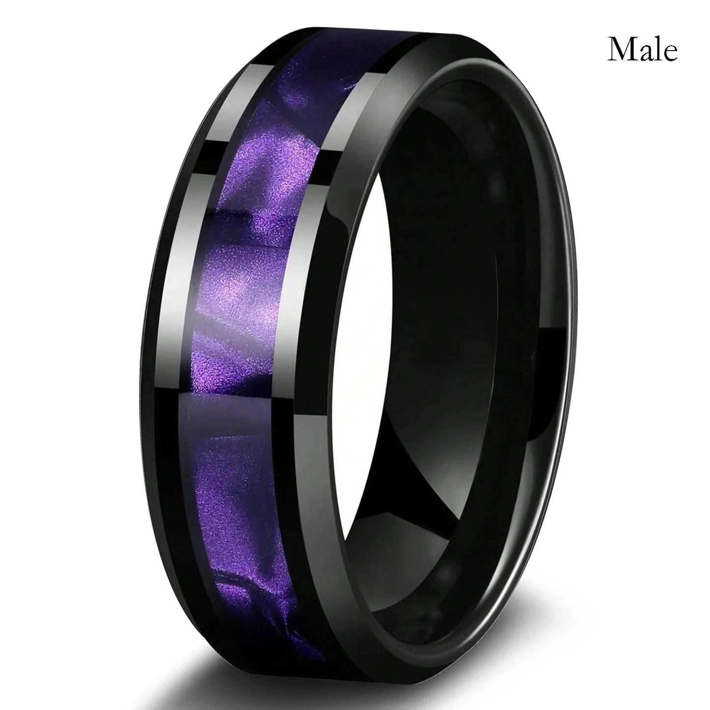 Romantic Couple Rings  Women Heart Green Rhinestones Zircon Ring Men Stainless Steel Abalone Shell Ring Wedding Jewelry
