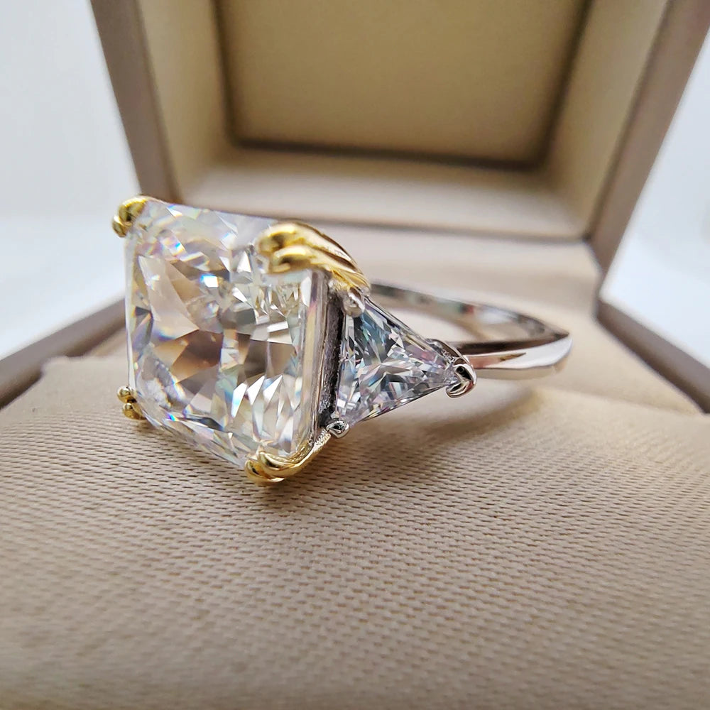 10*10MM Crushed Ice High Carbon Diamond Ring 100%-S925 Silver Ladies Jewelry Wedding Party Crystal Gift