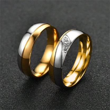 Stainless Steel Couple Rings For Men Women with Rhinestones Zirconia Rings Wedding Party Jewelry Valentines Day Gifts