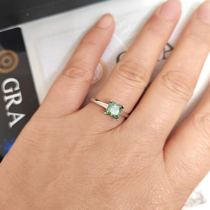 100% Genuine Teal Square Moissanite Ring for Women with Certificate Laboratory Diamond Ring Round Ring Jewelry Anniversary Gift