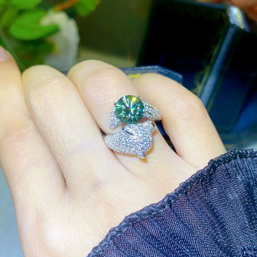 2CT Green Moissanite Leopard Ring with Certificate 100% - S925 Sterling Silver Women's Jewelry Anniversary Gift