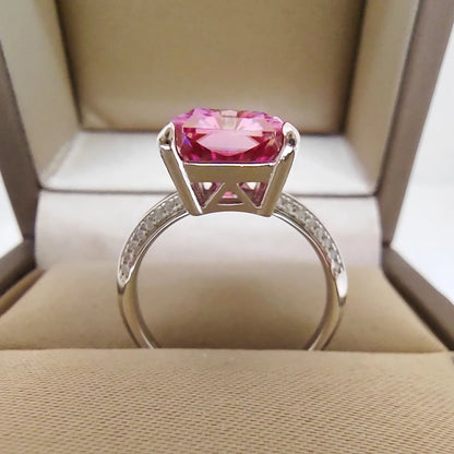 Temperament Fine Ring 8x10MM 5CT Pink Cut Moissanite with Certificate Solid 925 Silver Premium Jewelry Anniversary Pair
