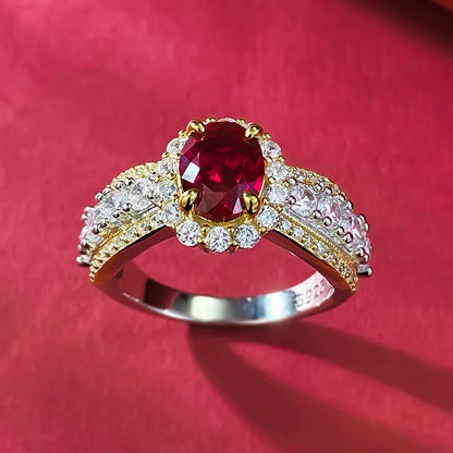 6x8MM Ruby Full Diamond Ring S925 Pure Silver Jewelry Wedding Engagement Party Anniversary Birthday Gift