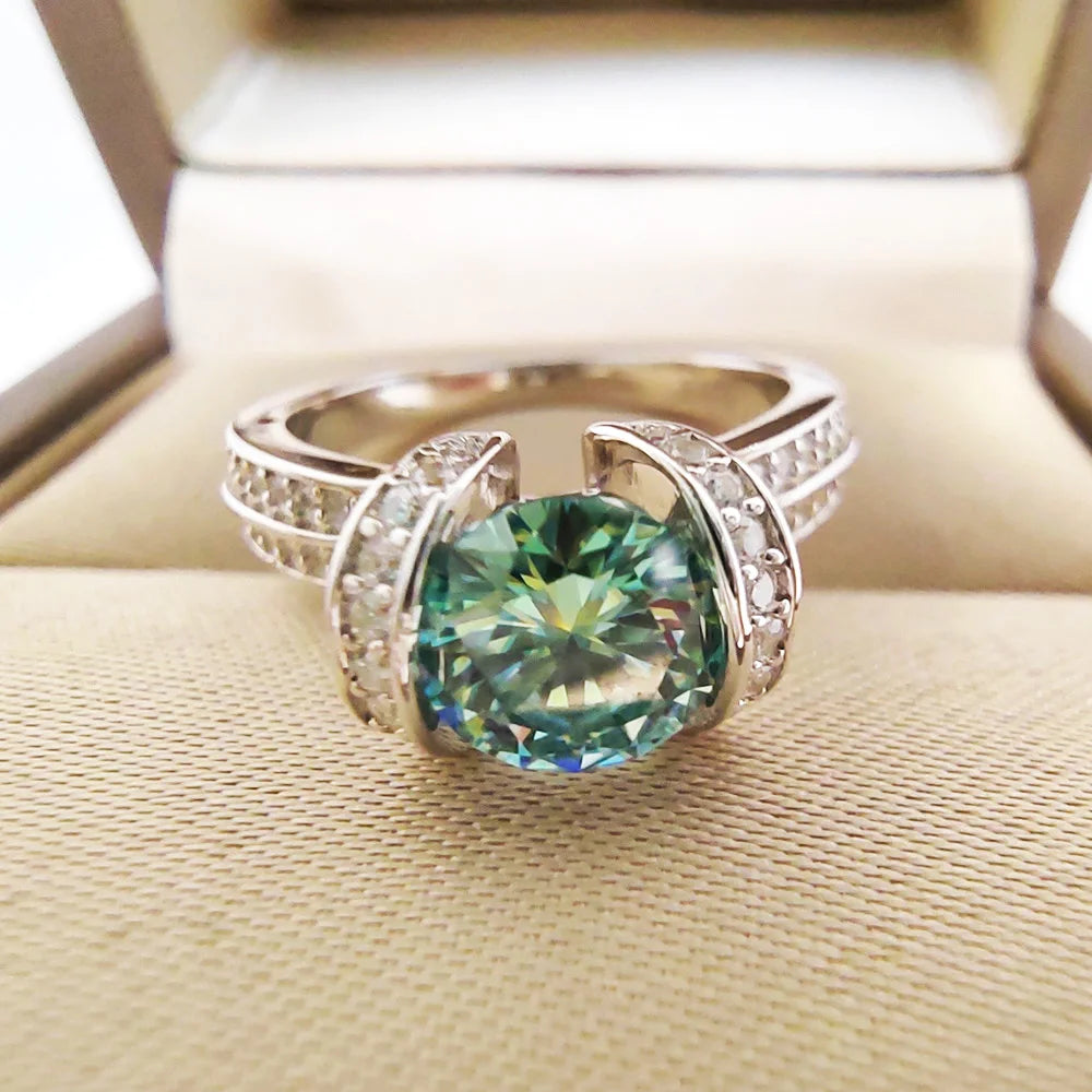 1 Carat Green Moissanite Ring Women VVS 6.5MM Pass Diamond Test 100% - S925 Silver Jewelry Party Gift