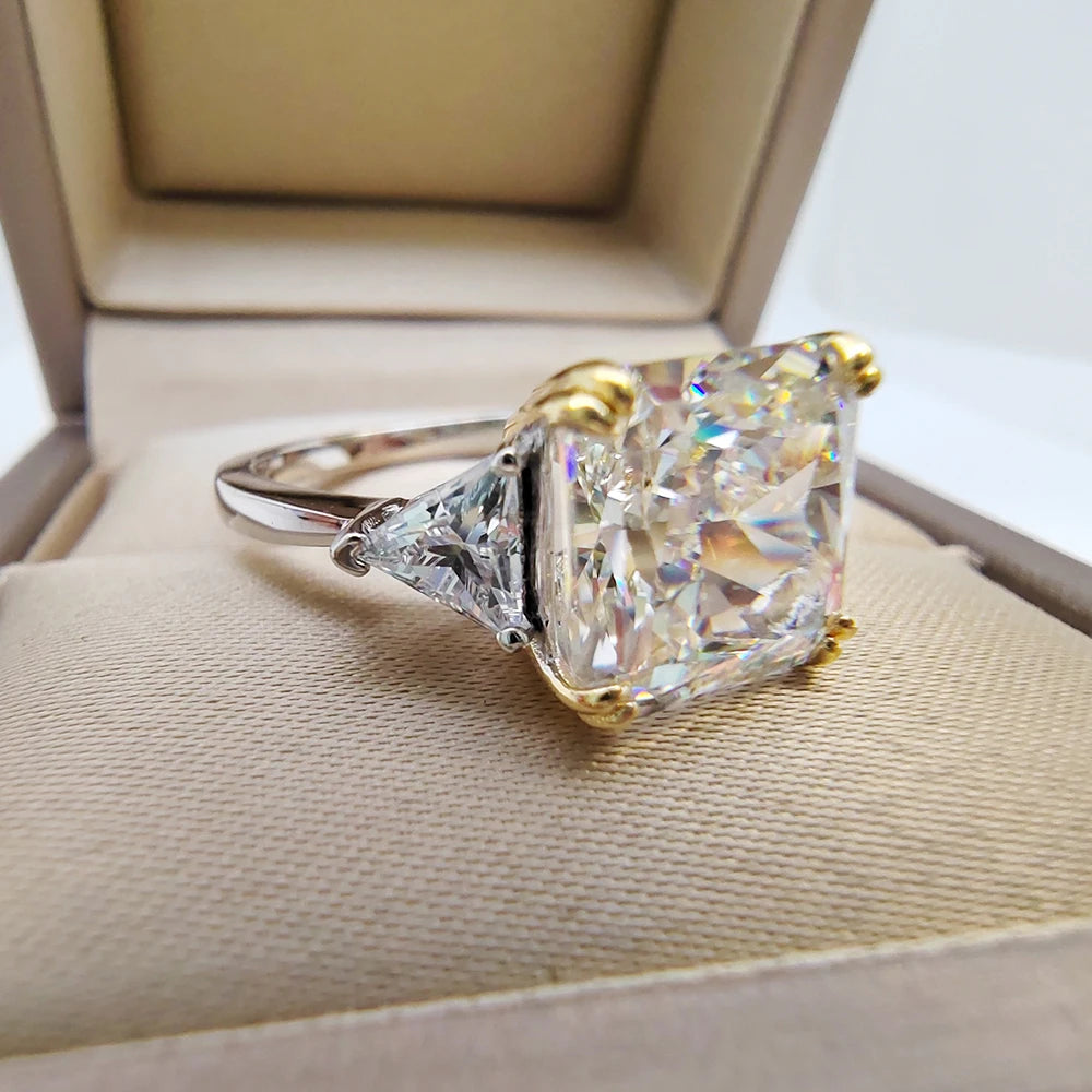 10*10MM Crushed Ice High Carbon Diamond Ring 100%-S925 Silver Ladies Jewelry Wedding Party Crystal Gift