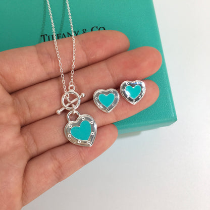 Set of Tiffany & Co Return to Tiffany Small blue Heart  Stud Earrings Silver Necklace earrings Bracelets