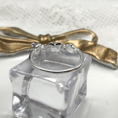 Silver Bold Motif Ring with amethyst
