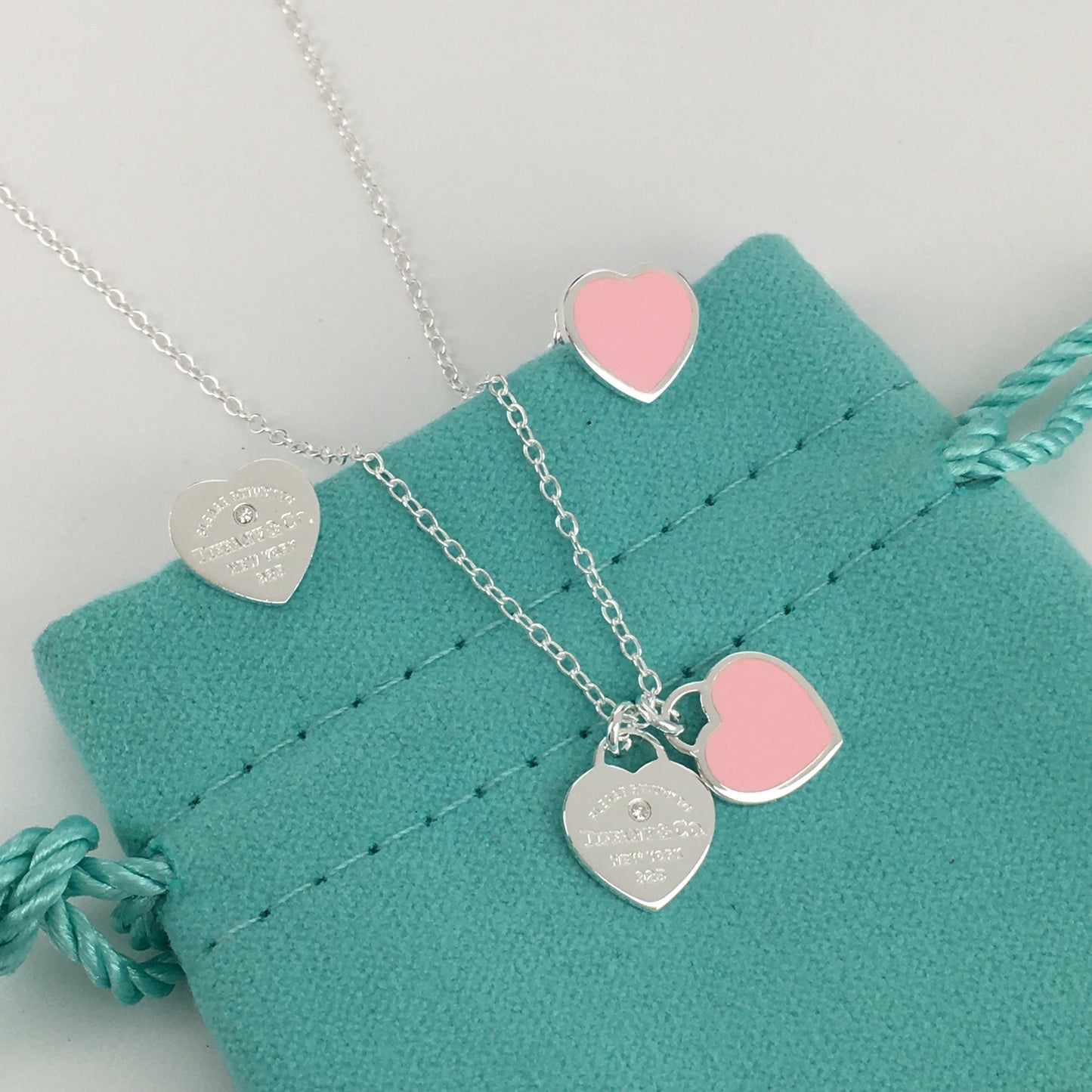 Set of Tiffany & Co Return to Tiffany Small Pink Heart  Stud Earrings Silver  Necklace earrings