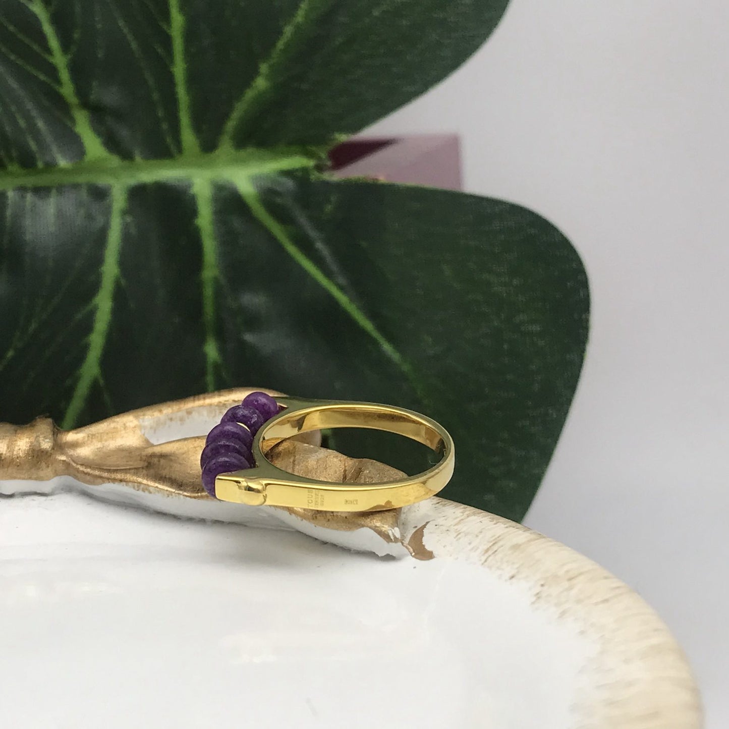 Silver vermeil Virtual Garden Bar ring with amethyst