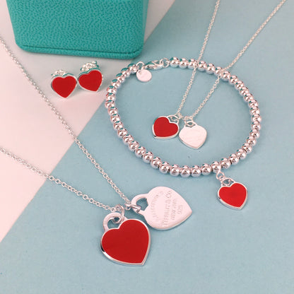 Set of Tiffany & Co Return to Tiffany Small Red Heart  Stud Earrings Silver  Necklace earrings Bracelet