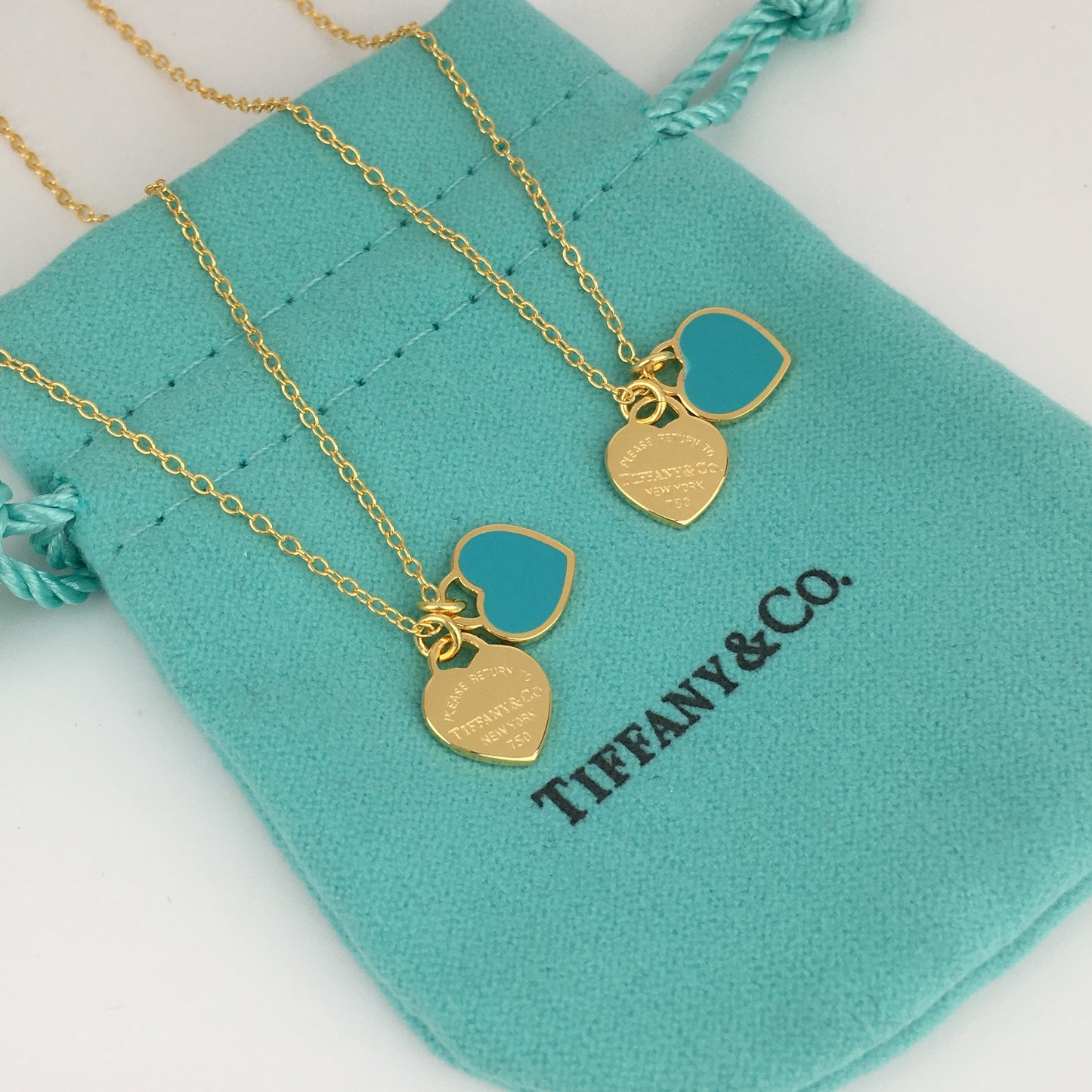Set of Tiffany & Co. Return to Tiffany Small Blue Heart  Stud Earrings gold Necklace earrings