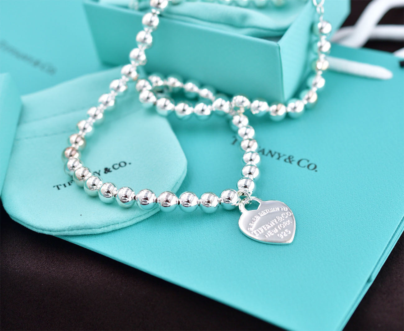 Return To Tiffany & Co Heart Tag 4mm Silver Bead Ball  Necklace