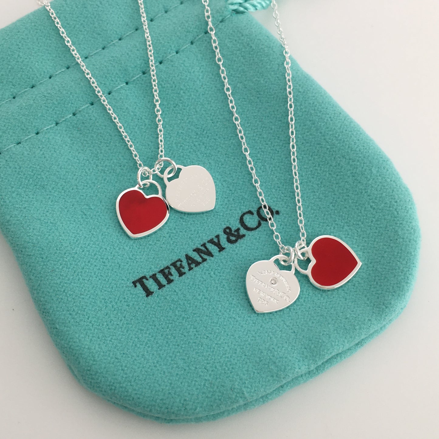 Set of Tiffany & Co Return to Tiffany Small Red Heart  Stud Earrings Silver  Necklace earrings Bracelet