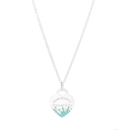 Tiffany Sterling Silver Enamel Splash Heart Tag Pendant Necklace, Adjustable Chain