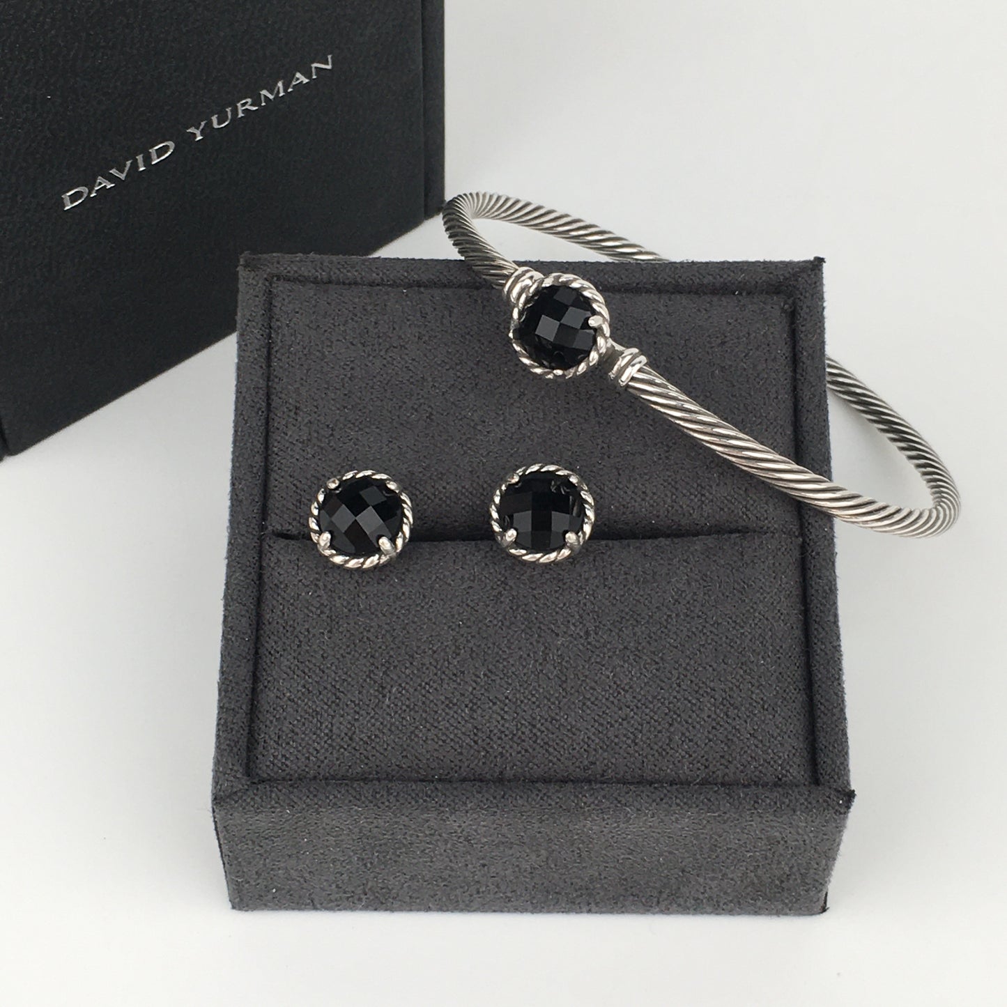 Set of David Yurman black Chatelaine Stud Earrings bracelet sterling silver