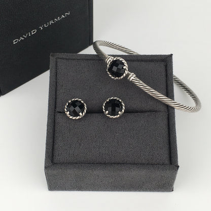 Set of David Yurman black Chatelaine Stud Earrings bracelet sterling silver