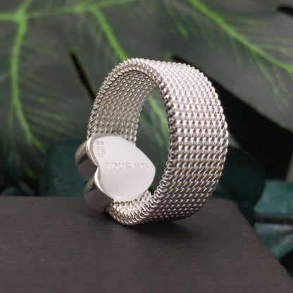 Silver  Heart Mesh Ring 10 mm size