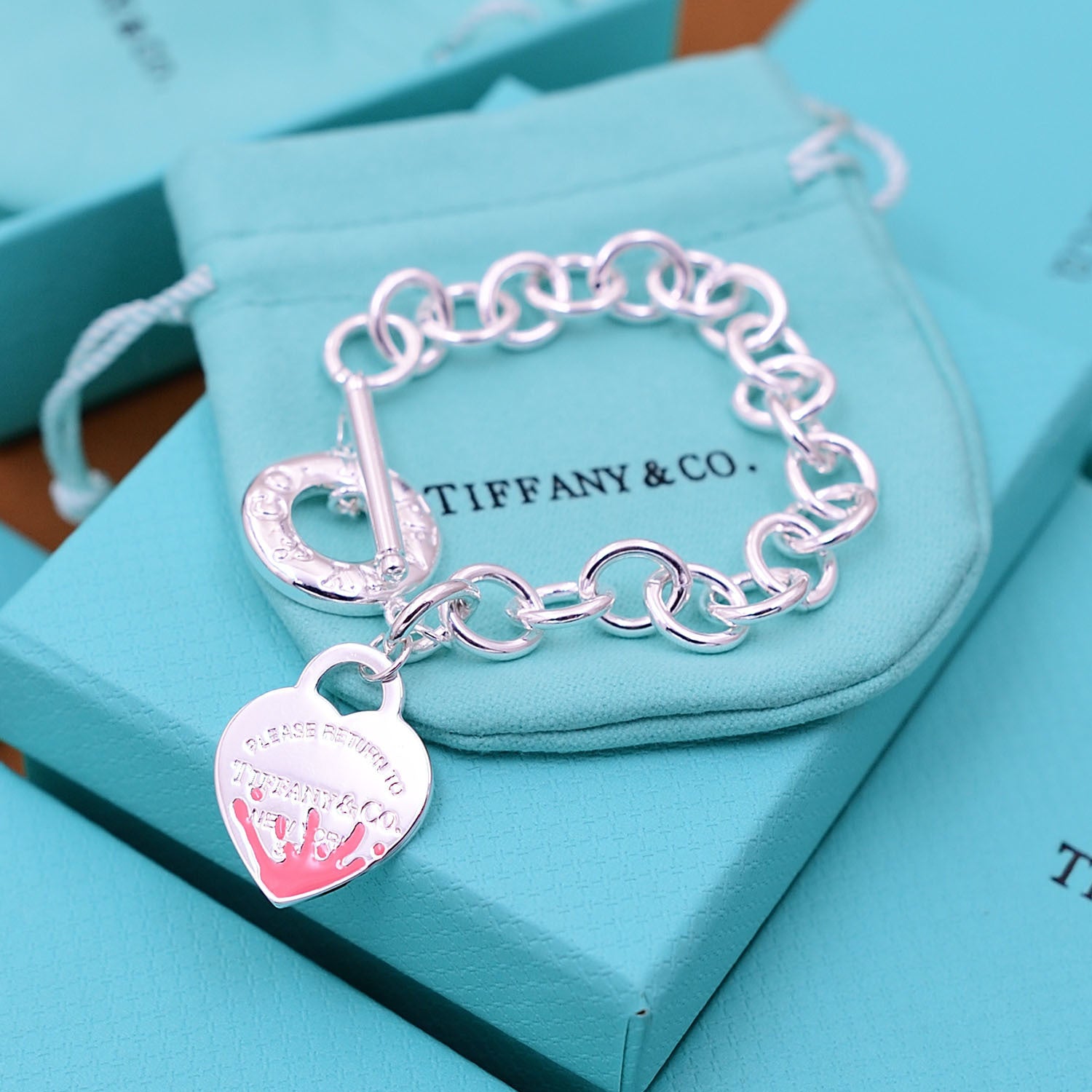 Return to Tiffany Heart Tag Toggle pink Bracelet in Sterling Silver