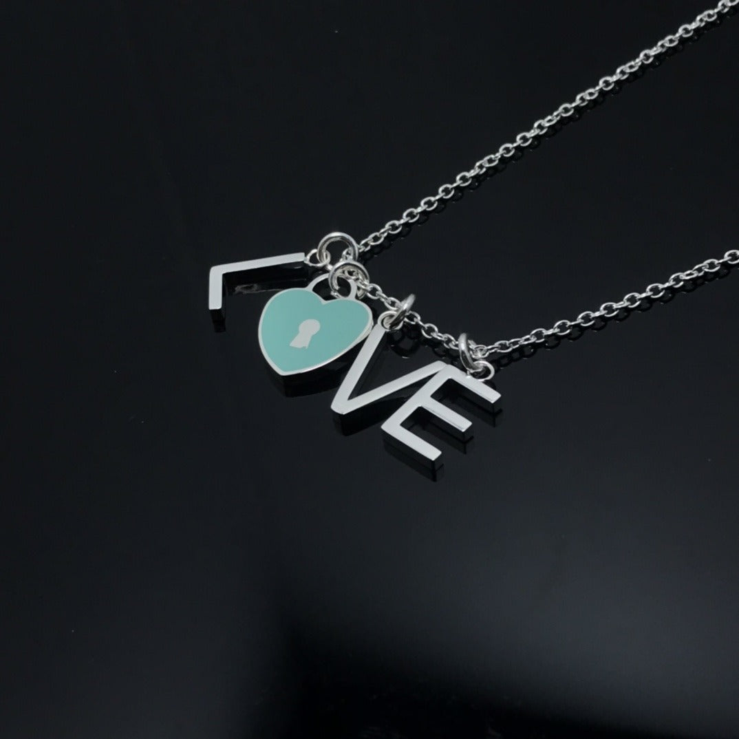 Tiffany & Co. Enamel 'Love' Charm Pendant Necklace