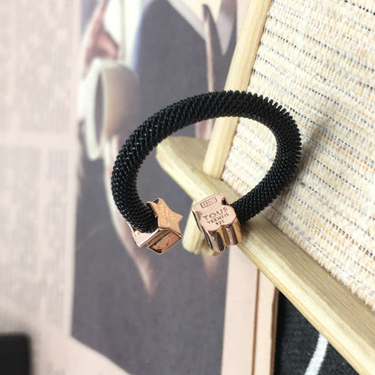 Steel TOUS Icon Mesh Ring with Pearl Bear motif and star motif with blue