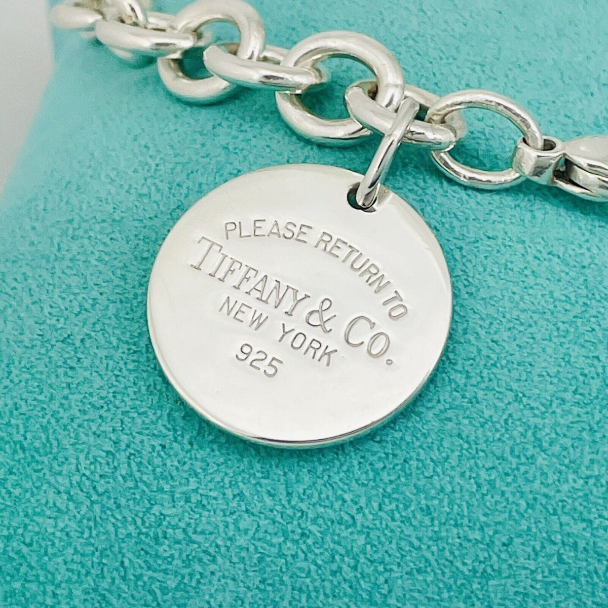 Large 8.5” Please Return to Tiffany Round Circle Tag Charm Bracelet