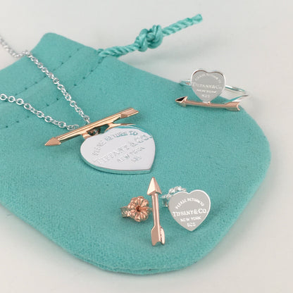Set of Tiffany & Co Return to Tiffany Small silver Heart  Stud Earrings Silver Necklace  Bracelets