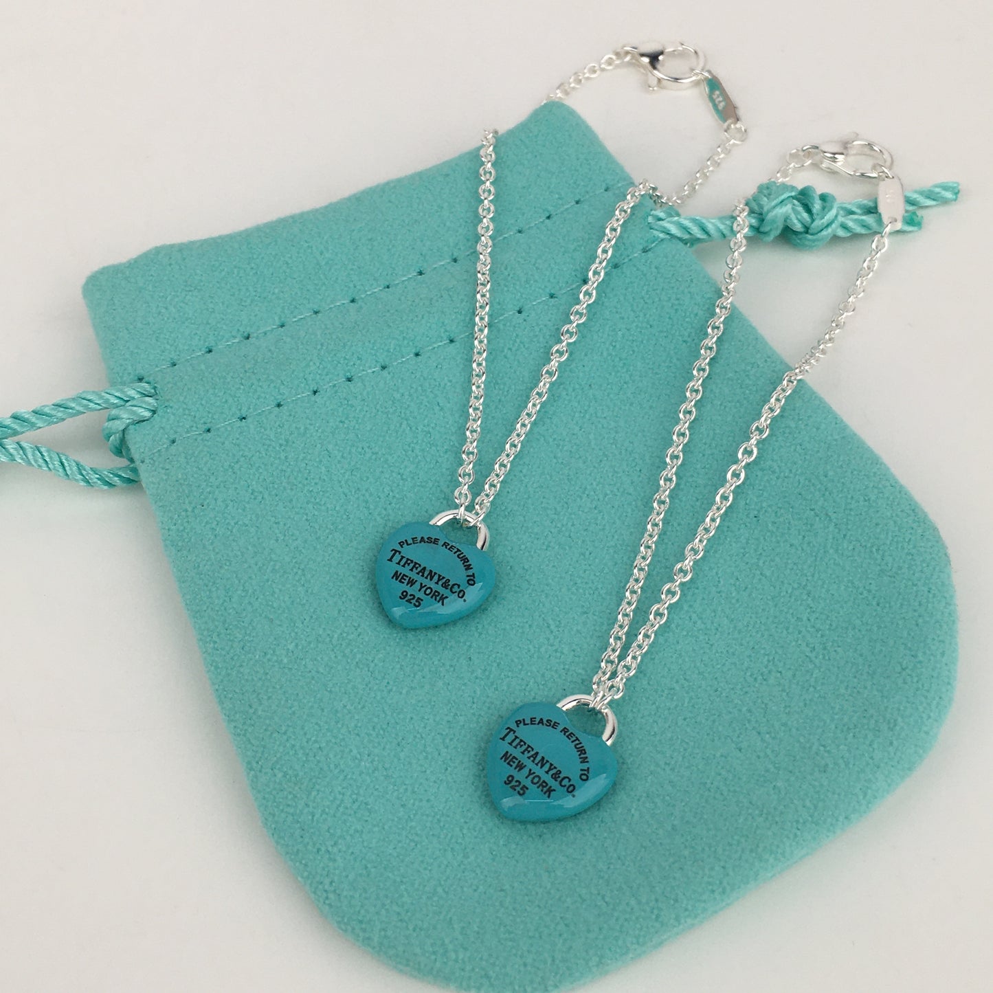 Set of Tiffany & Co Return to Tiffany Small Green Heart  Stud Earrings Silver Necklace  Bracelets