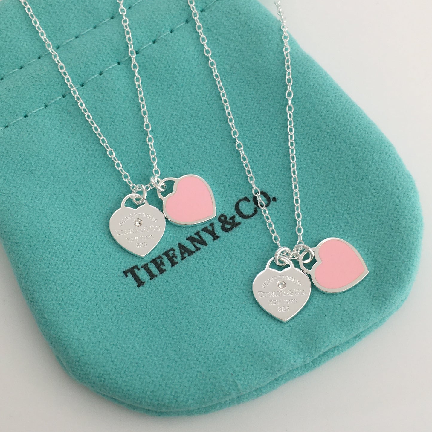 Set of Tiffany & Co Return to Tiffany Small Pink Heart  Stud Earrings Silver  Necklace earrings