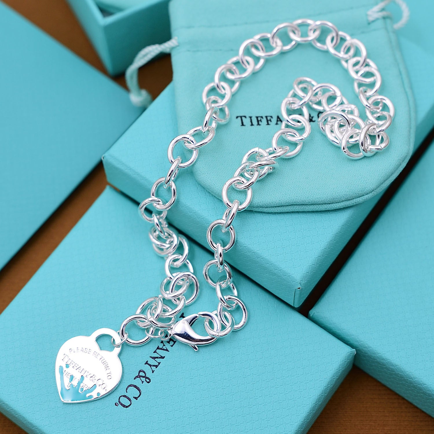 Return to Tiffany Heart Blue Tag Charm Bracelet  in Sterling Silver