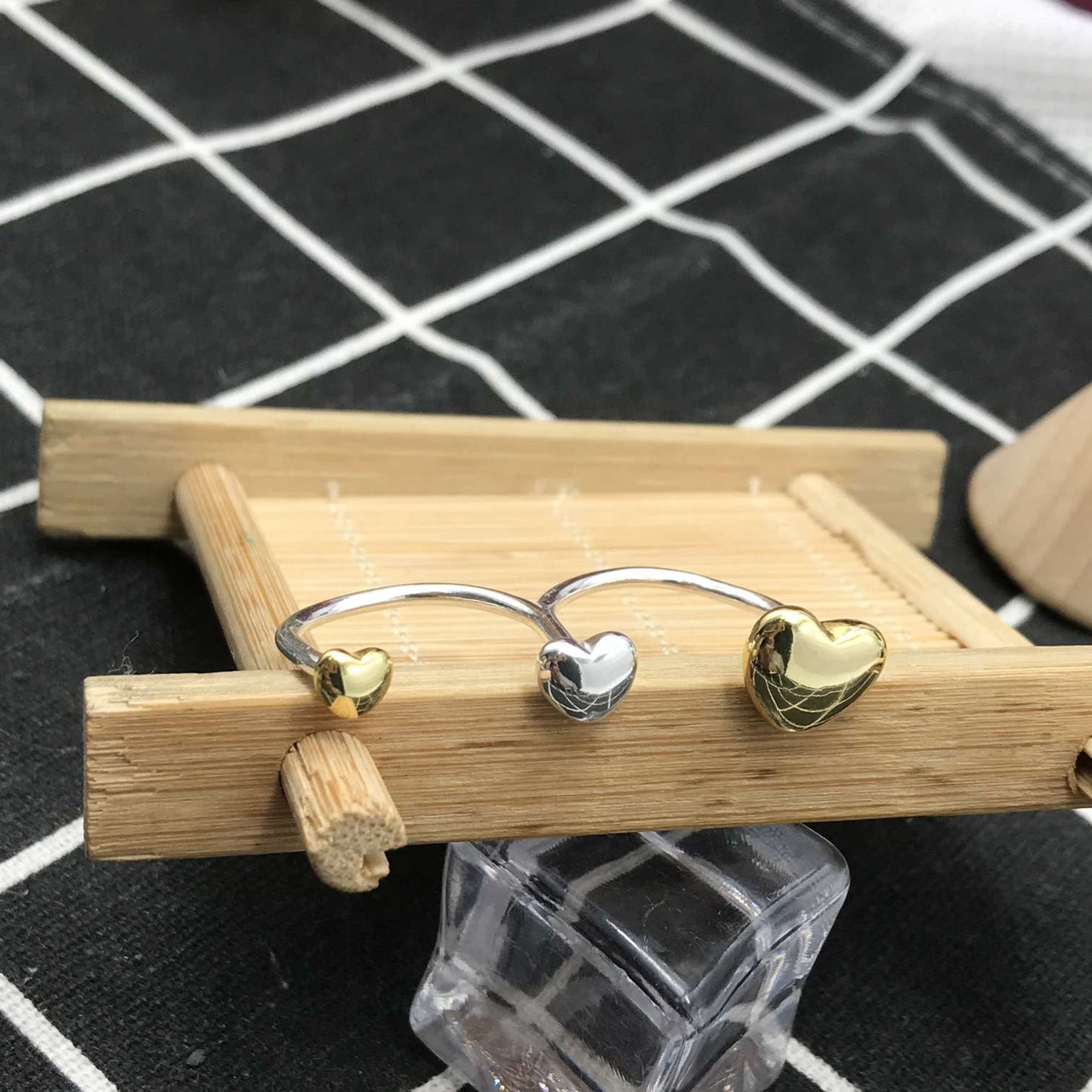Large two-tone heart Double open ring My Other Half