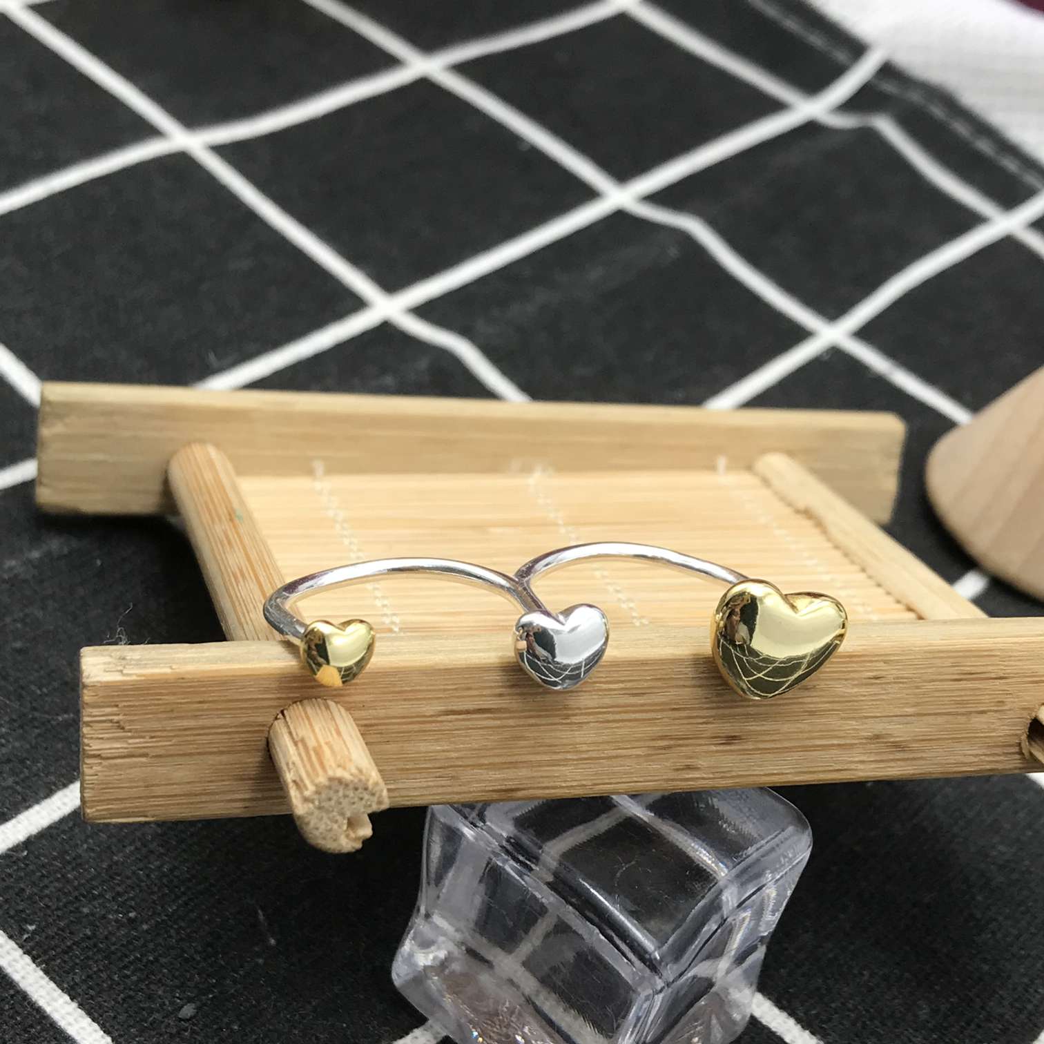 Large two-tone heart Double open ring My Other Half