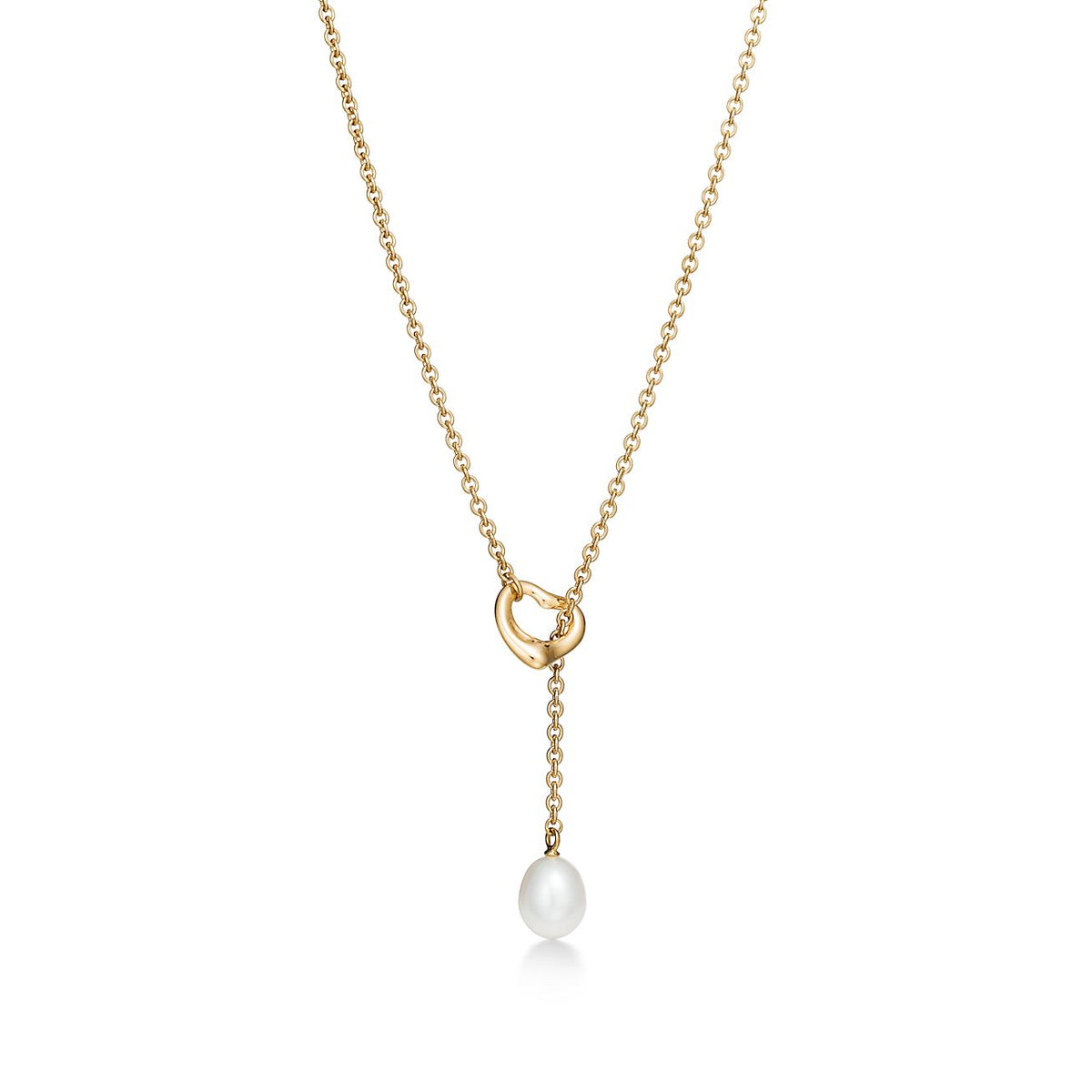 Elsa Peretti® Open Heart Lariat Necklace in Yellow with Pearls, 7.5-8 mm