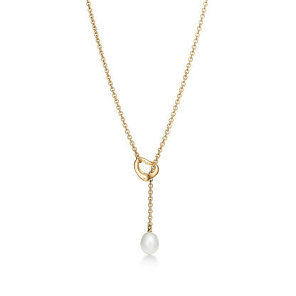 Elsa Peretti® Open Heart Lariat Necklace in Yellow with Pearls, 7.5-8 mm