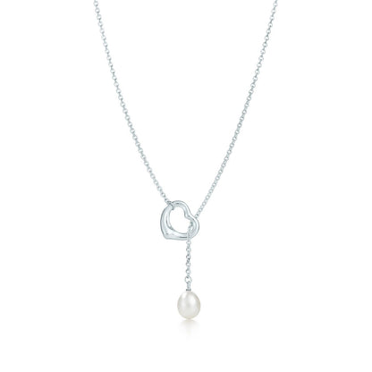 Elsa Peretti® Open Heart Lariat Necklace in Sterling Silver with a Pearl |