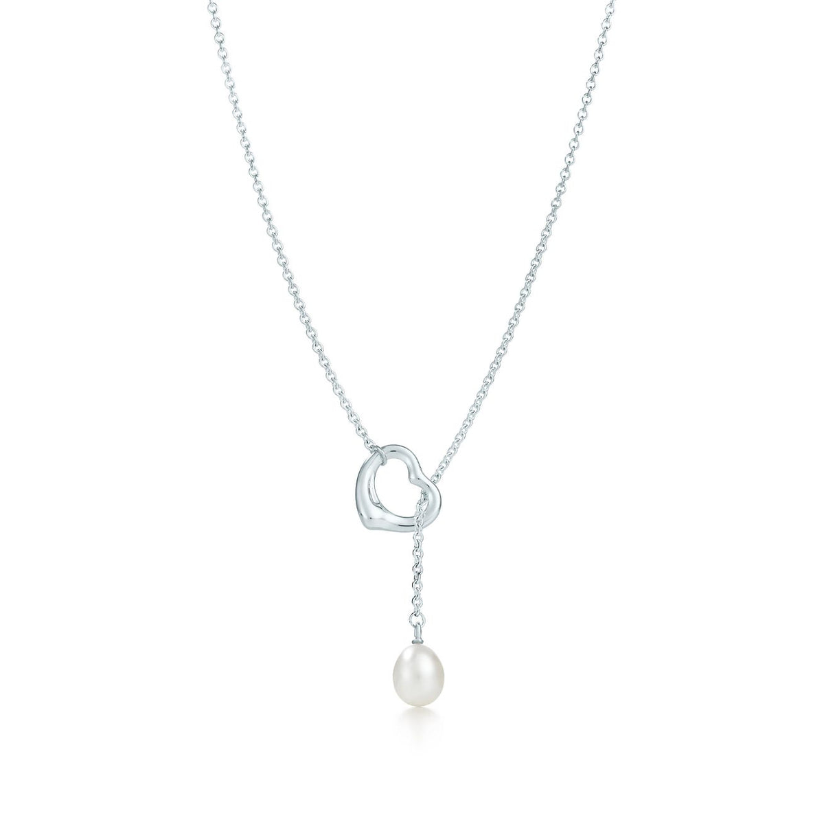 Elsa Peretti® Open Heart Lariat Necklace in Sterling Silver with a Pearl |