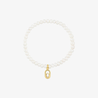 Elastic Bracelet with mother-of-pearl and  vermeil Camille