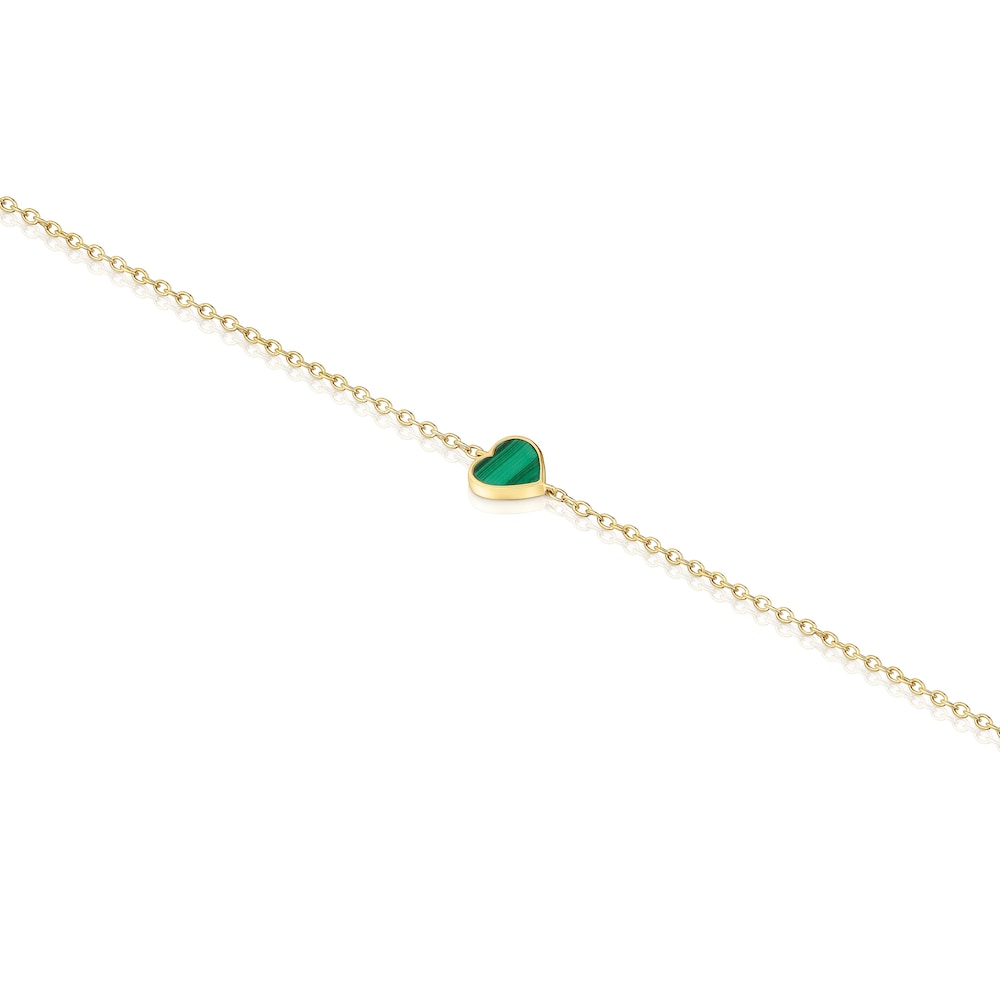 14kt gold Chain bracelet with malachite XXS |