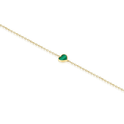 14kt gold Chain bracelet with malachite XXS |