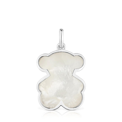 Medium silver Pendant with mother-of-pearl bear motif  Icon Color