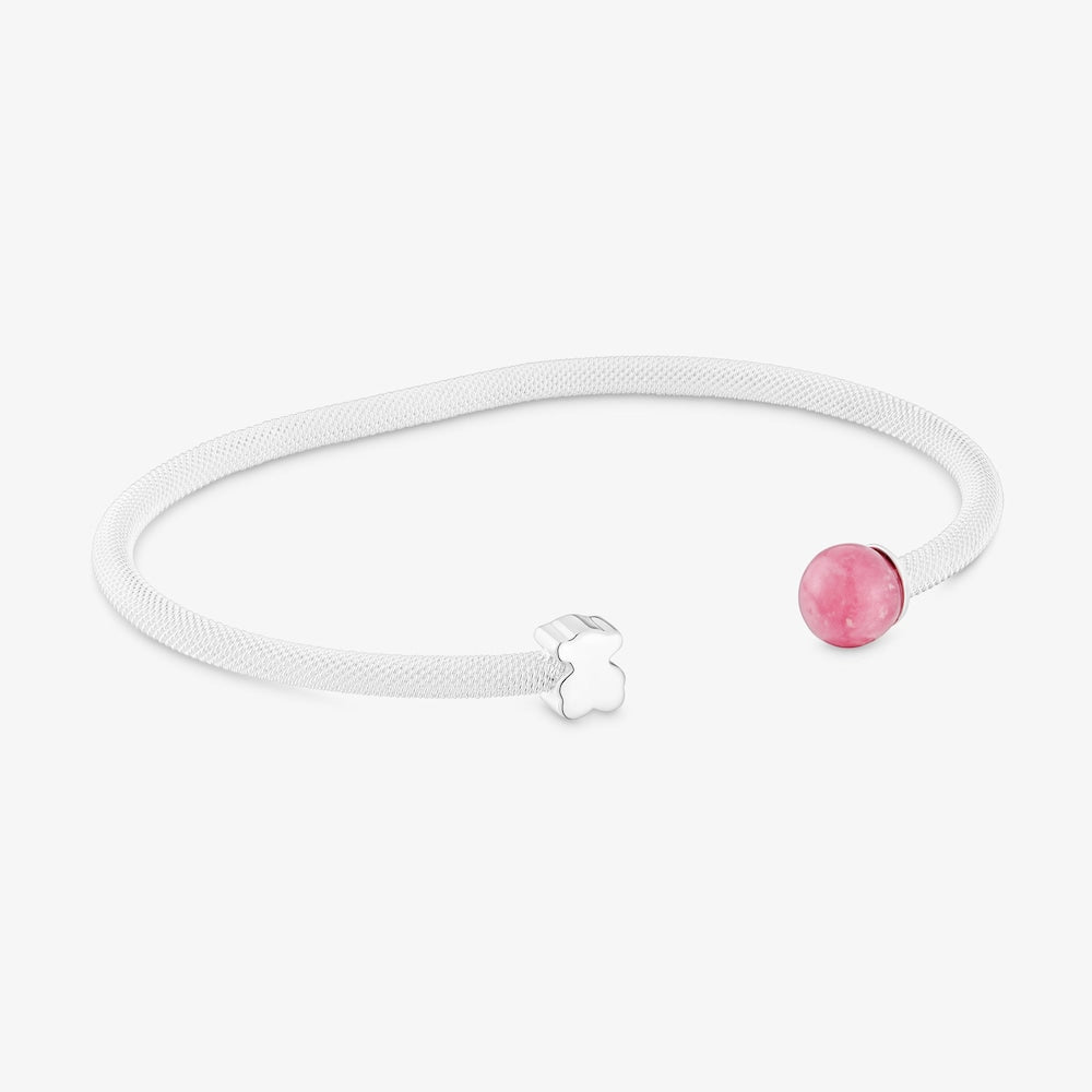 Silver Bangle with rhodonite Icon Mesh