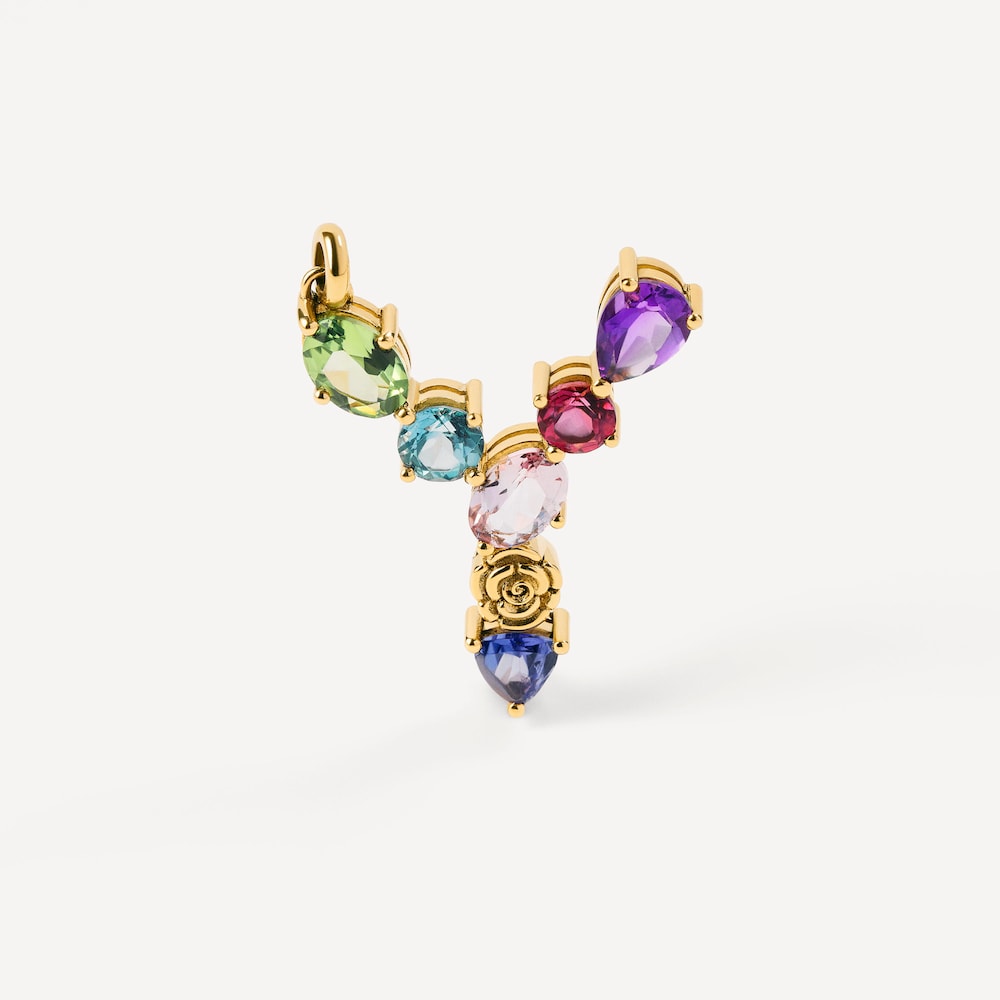 letter Y Pendant with gemstones ATELIER