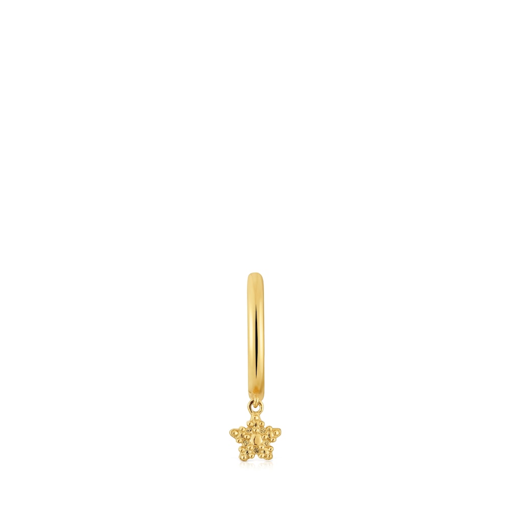 Short Hoop individual earring with 18kt gold plating over silver and star motif Grain |