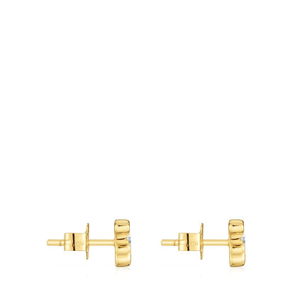 6 mm gold Bear earrings with lab-grown Lili