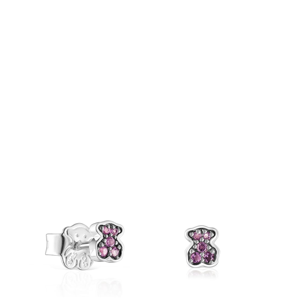 Silver New Motif Earrings with amethyst bear |