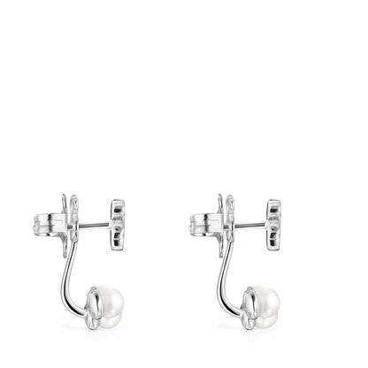Short Nocturne Silver Earrings with Pearls |